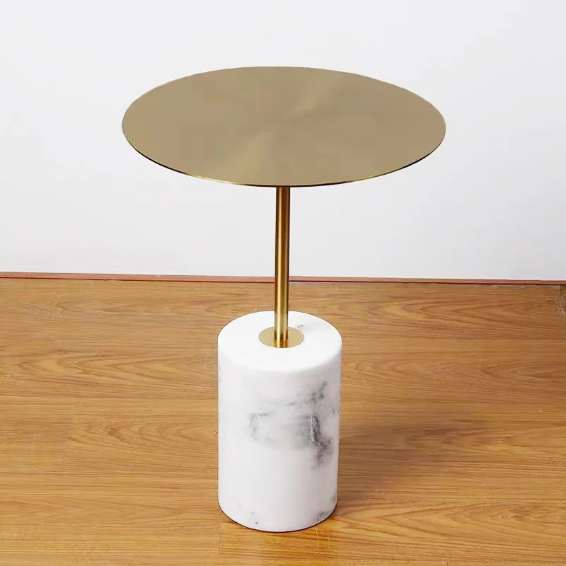 طاولة القهوة لغرفة المعيشة، شرفة راقية، شاي صغير، ستانلس ستيل، حافة مطلية بالذهب، رخام حديث وبسيط #4