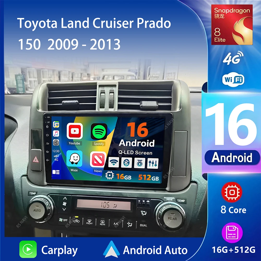 Android 16 Carplay Auto Car Radio Multimedia Player For Toyota Land Cruiser Prado 150 2009-2013 Autoradio Stereo 2din Head Unit