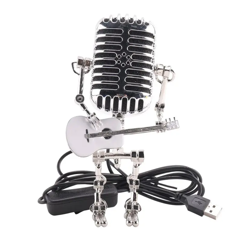 Retro Style Vintage Microphone Robot Desk Lamp, Vintage Microphone Robot Touch Dimmer Lamp Table Lamp Easy To Use White New