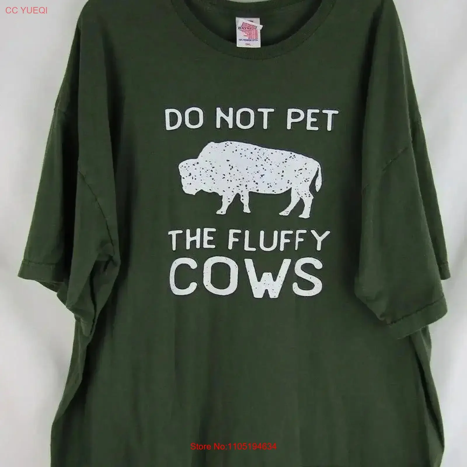 Do Not Pet the Fluffy Cows T Shirt Mens 3XL Green Bayside USA Made Cotton VGUC vintage Washed Top For Everyday Wear Stylish