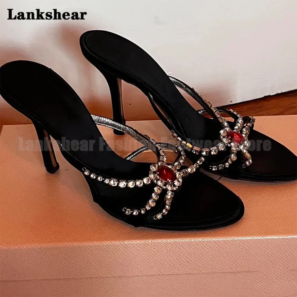 

Gemstone Diamond Chain Strap Slippers Women Shoes Summer Vintage Round Toe Elegant Slides Ladies Sandalias De Mujer Verano