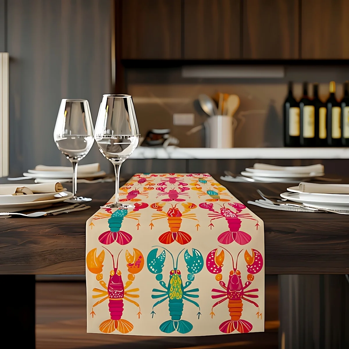 Vibrant Lobster Print Table Runner Summer Indoor Outdoor Dining Decor For Restaurant Kitchen Family Banquet Camping Holiday