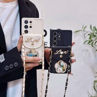 Chain Lanyard Mirror Wallet Phone Case For Xiaomi Mi 9 10 11 12 13 Lite 14 Ultra 15 11i 11X 12X 9T 10T 11T 12T 13T 14T Pro Cover