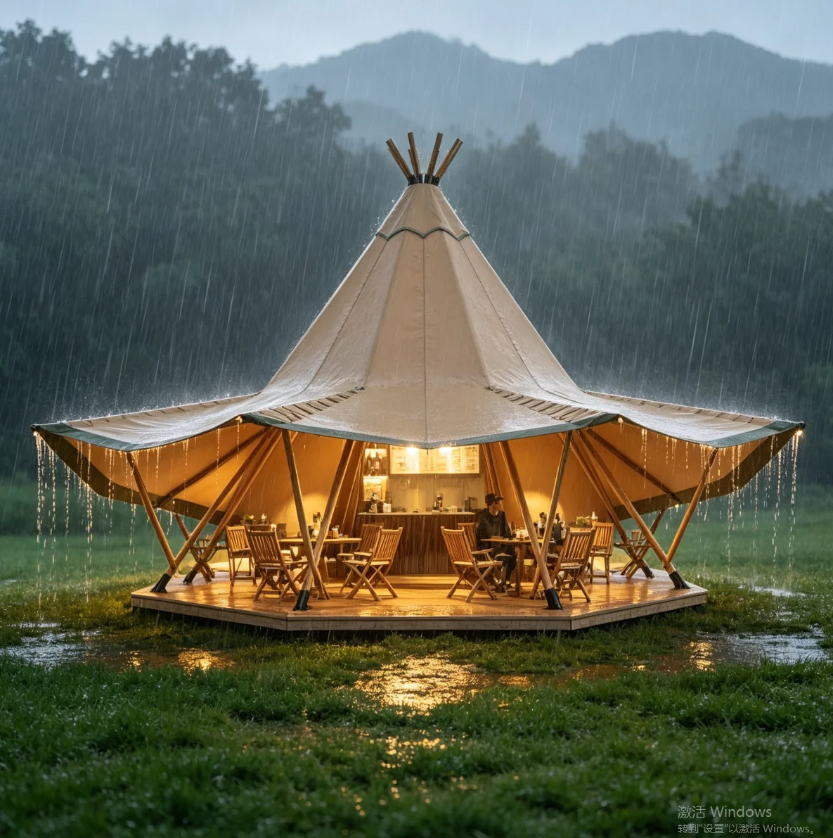 Big Straw Hat Tent 1680D Waterproof Flame Retardant Oxford Glamping Tent for Outdoor Events