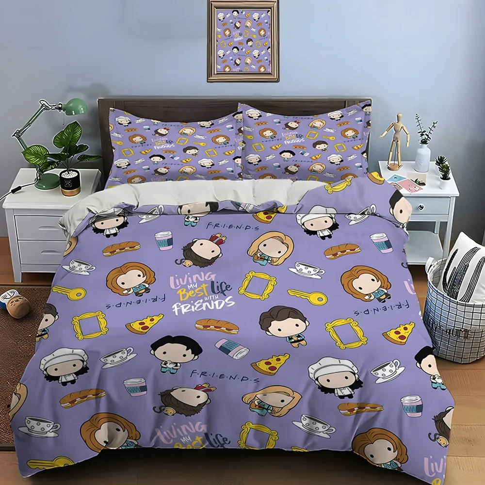 Funny Friends Print Bedding Set Duvet Cover 1 Duvet Cover 2 Pillowcases Adult and Children Bedding Set Luxury TV Show Pattern