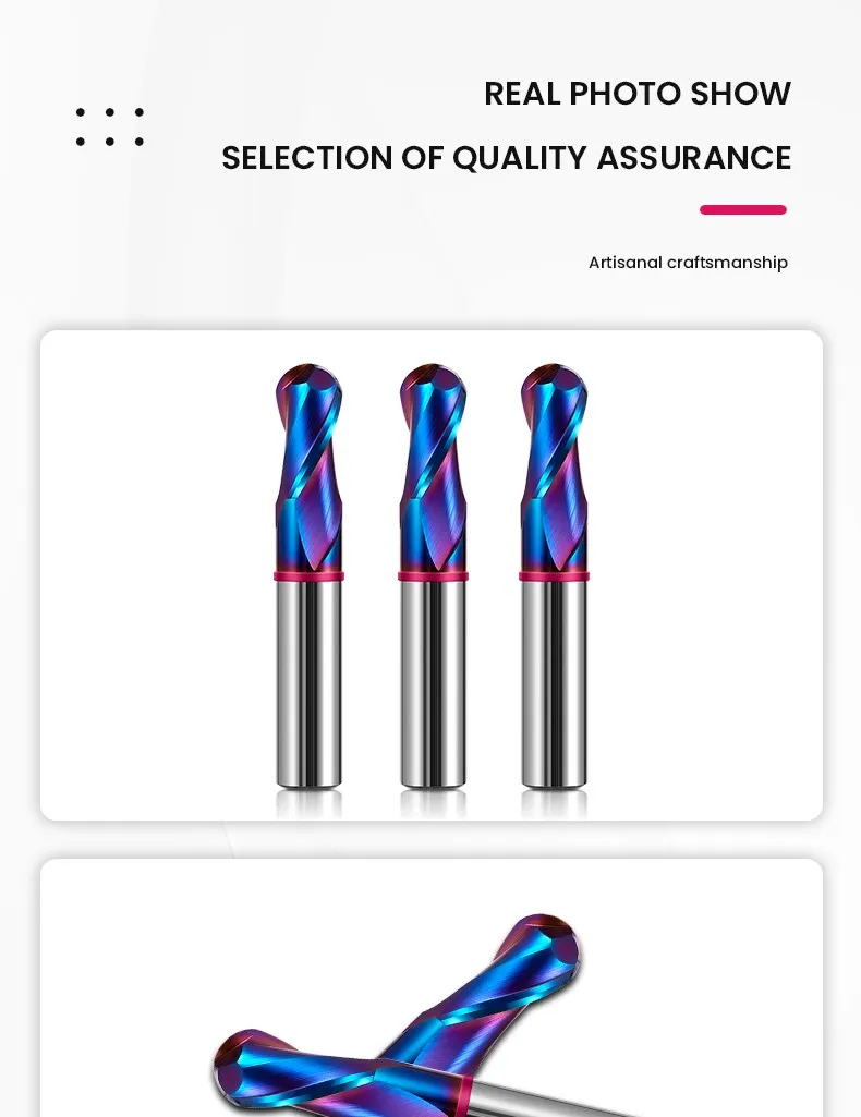AZZKOR TGP-HRC70 2F Schaftfräser mit Farbring, blauer Nano-Beschichtung, Wolframstahl-Hartmetall-Kugelkopf-Fräser für CNC-Maschinen – Detail 17