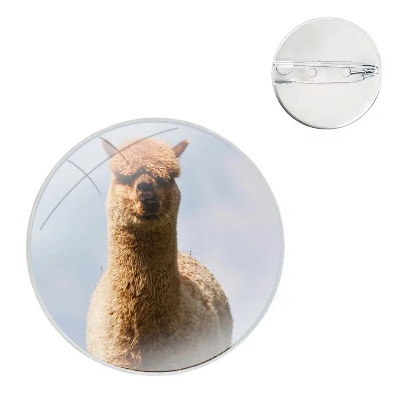 Lama Llama Alpacas Glass Dome Brooches Shirt Lapel Bag Cute Badge Pins For Clothes Hat Accessories