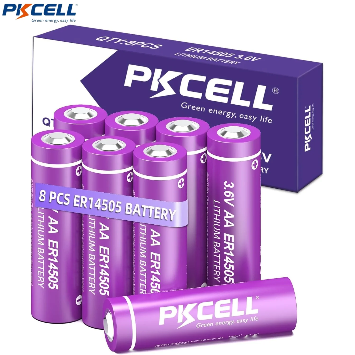 8PC PKCELL Cylindrical Cell AA size Button Top Li-SoCl2 Lithium Thionyl Chloride 3.6V Battery ER14505 Non-rechargeable Batteries