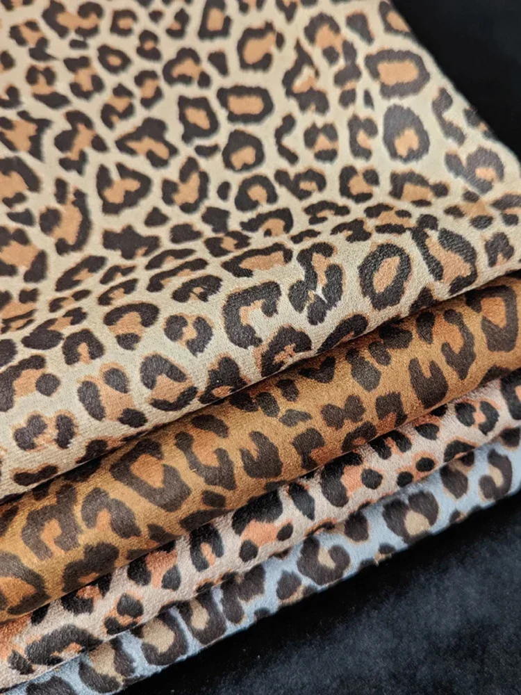 Leopard Printed Suede Fabric Thin By The Meter for Clothes Shoes Hats Handmade DIY Sewing Designer Cloth Soft Drape Beige Brown