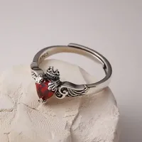 Stainless Steel Ring Heart Red Zircon Rings for Women Gothic Adjustable Open Rings Wedding Luxury Jewelry Accessories Anillos
