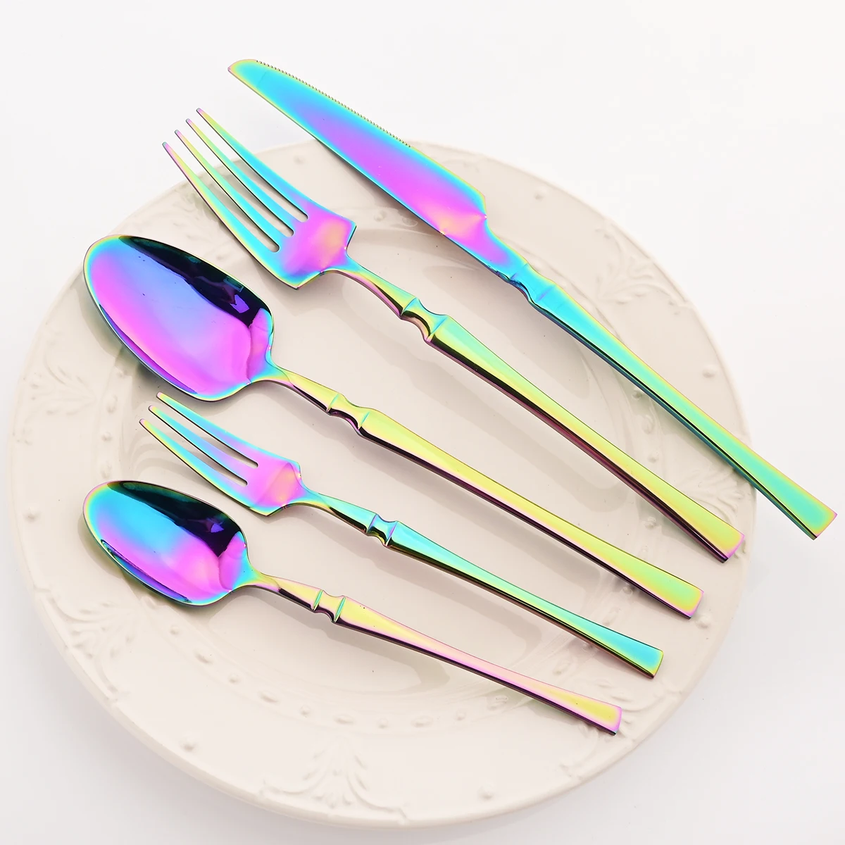 20Pcs Colorful Elegant Cutlery Set Knife Spoon Fork Dinnerware Set Cake Fork Teaspoon Stainless Steel Tableware Western Flatware