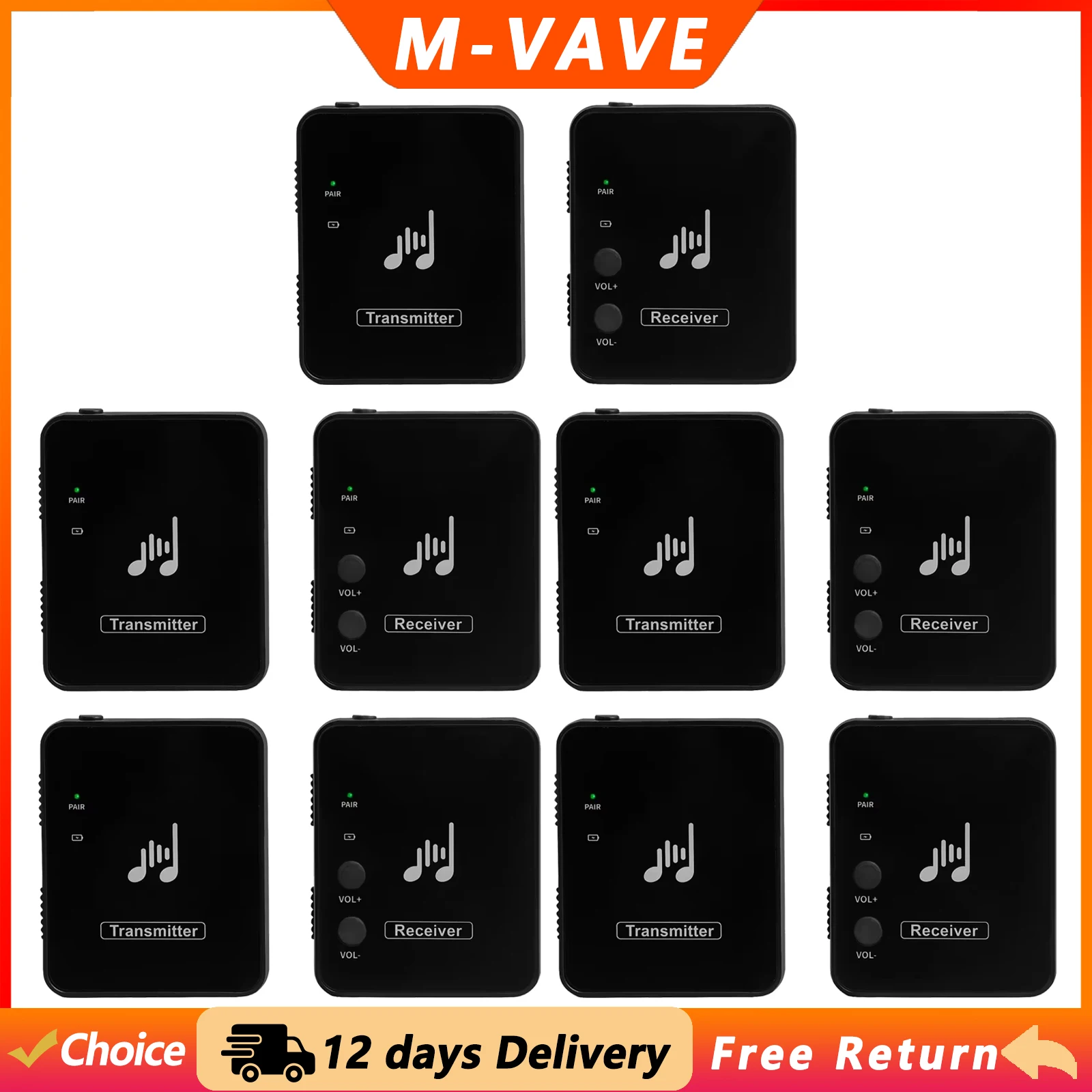 M-VAVE WP-10 2.4GHz Wireless Earphone Monitor System Rechargeable Transmitter Receiver Support Stereo Mono Recording Function