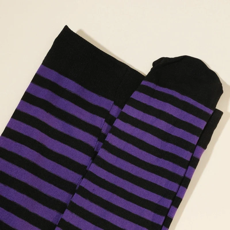 Soft Striped Long Tights Women Wide Horizontal Stripe Tights Opaque Hosiery Breathable Casual High Waist Elastic Legging