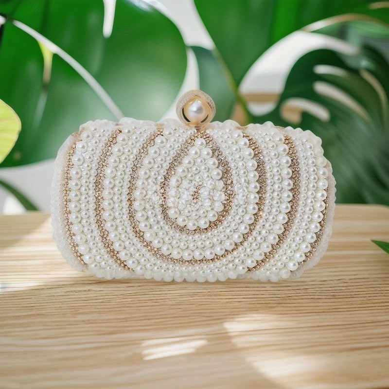 

Винтажная женская вечерняя сумочка с жемчугом и стразами, ручной работы, с вышивкой бисером, роскошная блестящая клатч-сумочка для банкетов и торжеств