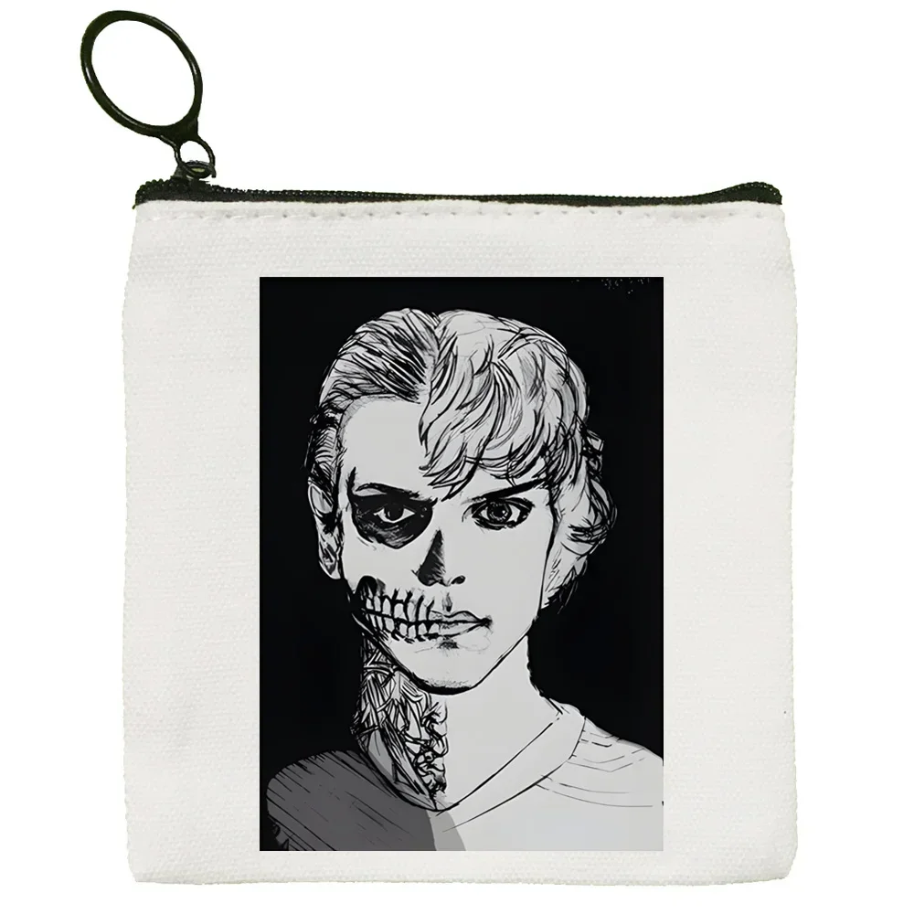 Mini porte-monnaie en toile Evan Peters Skull Ahs RoanOtCute, portefeuille étudiant, étui à main à fermeture éclair, porte-clés féminin