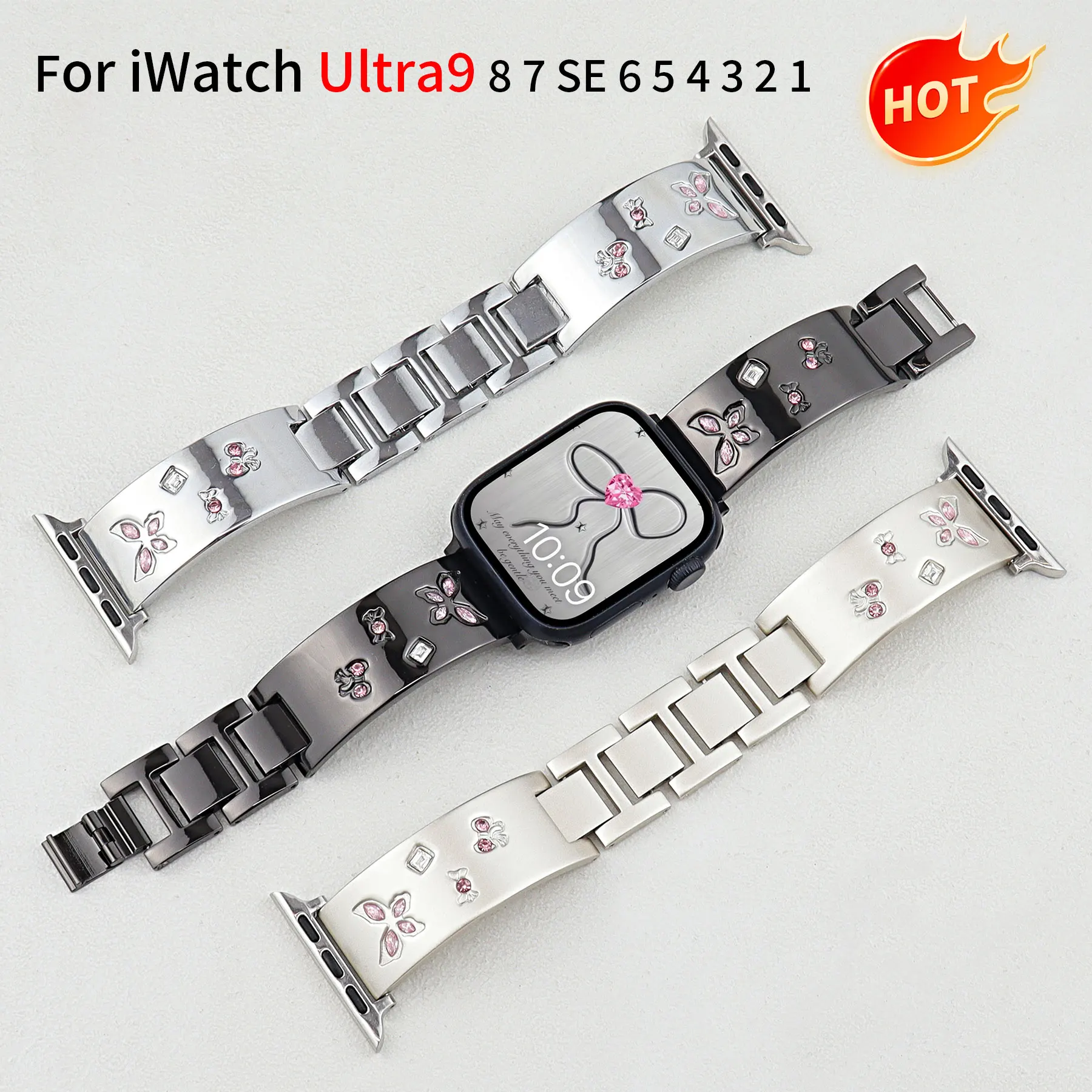 

utterfly Pink Diamond Bracelet for Apple Watch Strap Ultra 49mm 44mm 38mm 42mm Fashion Metal strap iwatch Series 8 Strap 76542SE