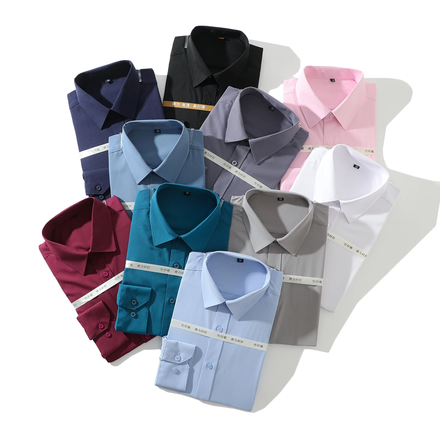 

Trade King Men's Casual Long Sve irt Bamboo Fiber Blend Large Size Busin Pure Color Faionable Polyester Viscose