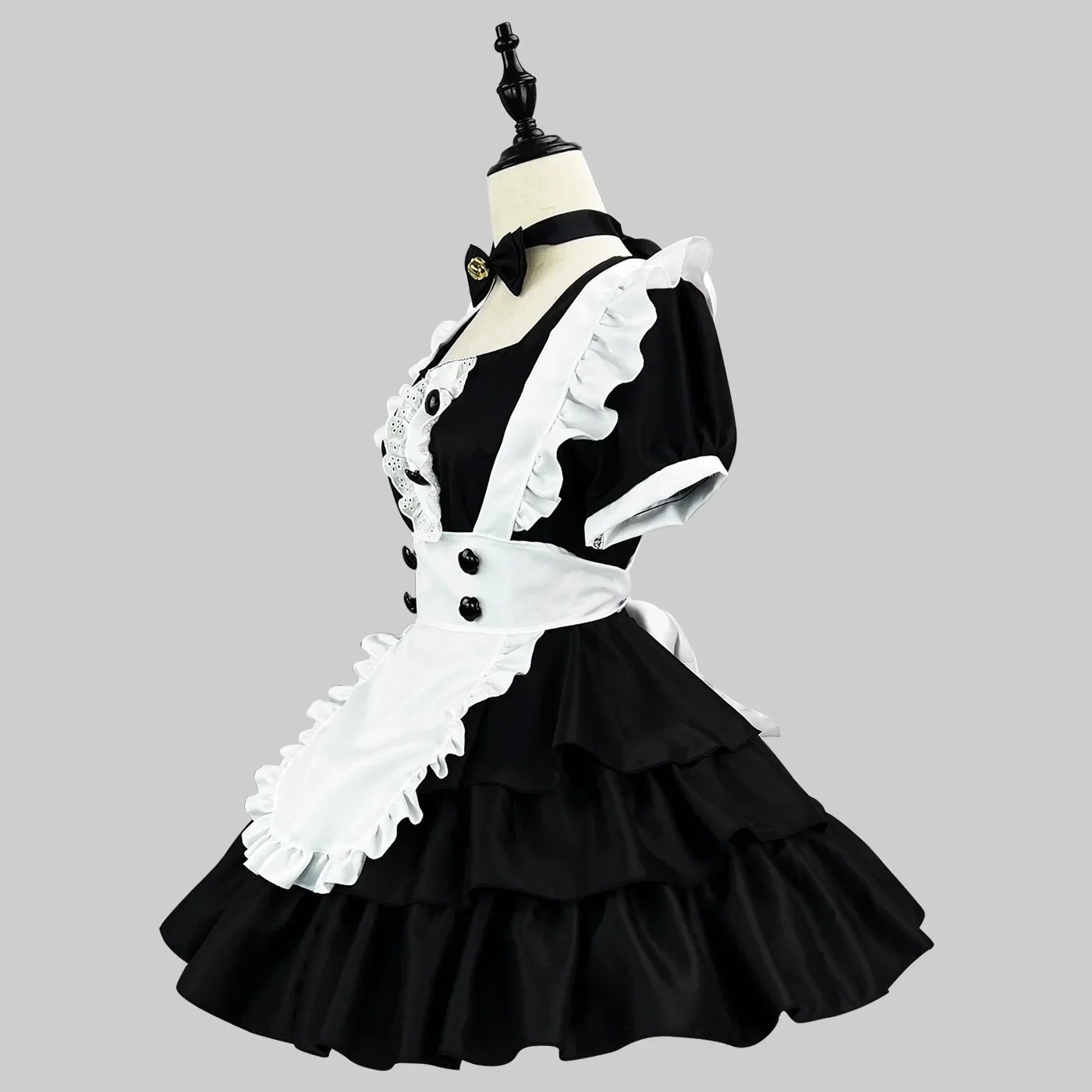 Zwart Leuke Lolita Tiered Maid Dress Kostuums Cosplay Maid Dress Pak voor Serveerster Maid Party Stage Kostuums