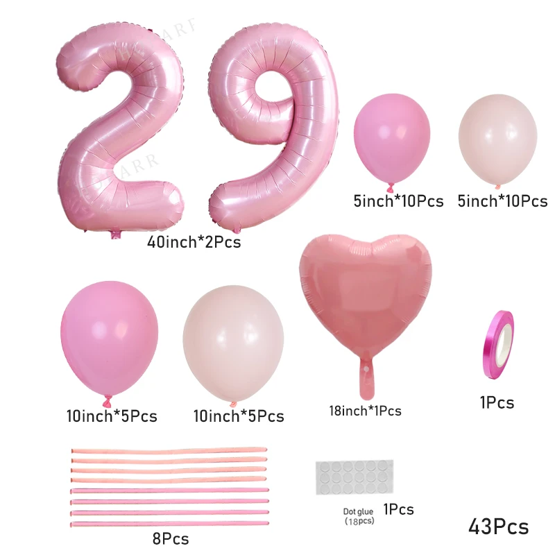 Pink Number Foil Balloons Set 40inch Digital Helium Ballon Stand Adult Birthday Anniversary Party Decoration Supplies
