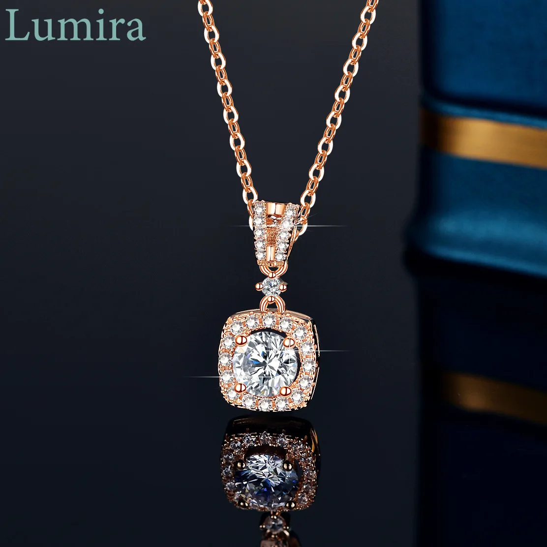 

Роскошная квадратная сумка Lumira, кулон из розового золота 18 карат, ювелирные изделия для женщин, модное ожерелье с муассанитом 1 карат, очаровательное ювелирное изделие, подарок