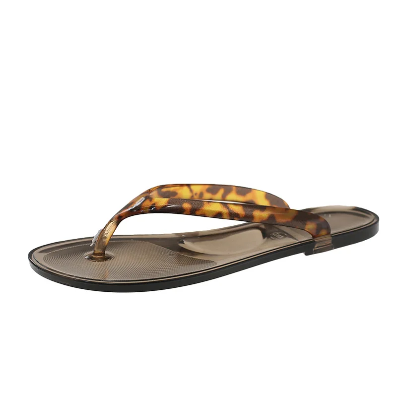 2026hot Women Leopard Print Jelly Flip Flops, Transparent Flat Thong Sandals Non Slip Summer Beach Casual Walking Slippers