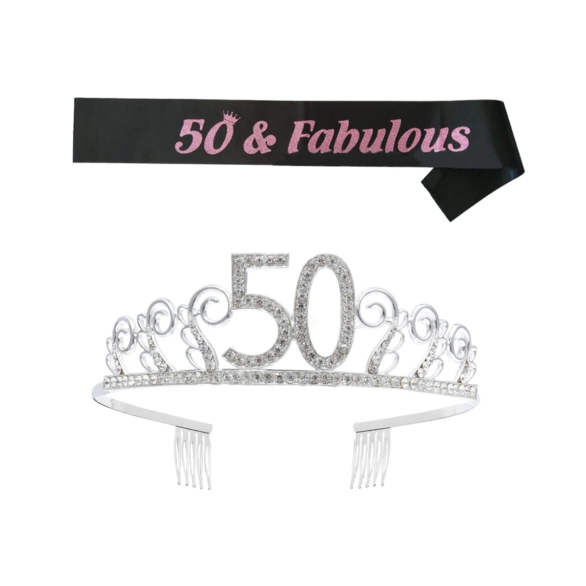 

Birthday Crown Party Sash Decorative Rose Gold Etiquette Belt Crystal Hair Comb