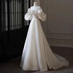 Satin light wedding dress 2024 new bride forest style super fairy temperament small tail wedding going out yarn welcome dress sk