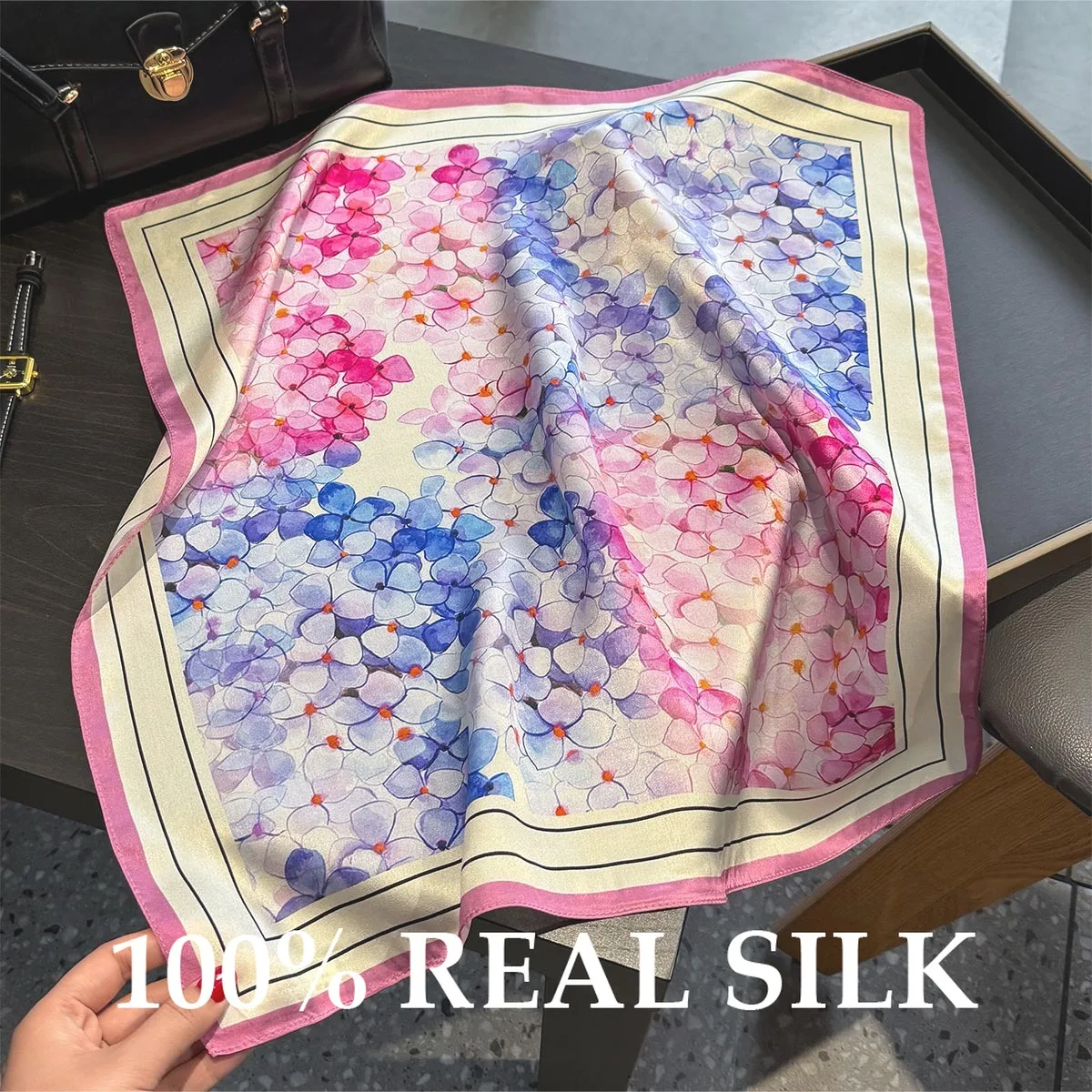 Nuevo pañuelo de seda 100% pura para mujer, pañuelos pequeños cuadrados de 53 cm para verano y playa, chal fino, poncho, hiyab, bandana, pañuelo, pashmina