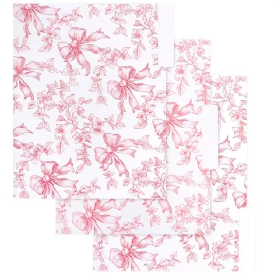 

12 Pack Pink Bow Floral Decorative File Folders Letter Size 9.5 x 11.5 Bowknot Coquette File Pockets Fashion Folders with 1 3 C