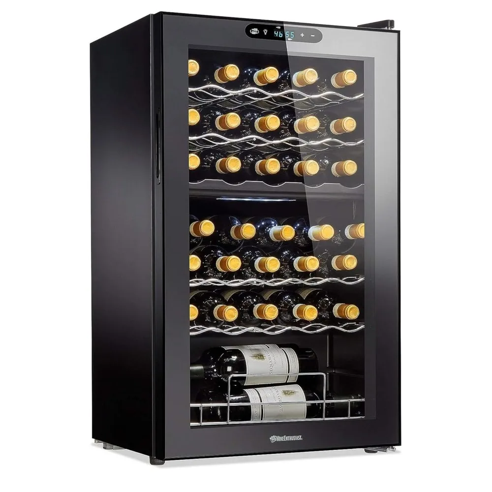 32-Bottle Dual Zone MAX Compressor Wine Cooler, Freestanding Mini Fridge with Digital Touchscreen, LED Display, Customized