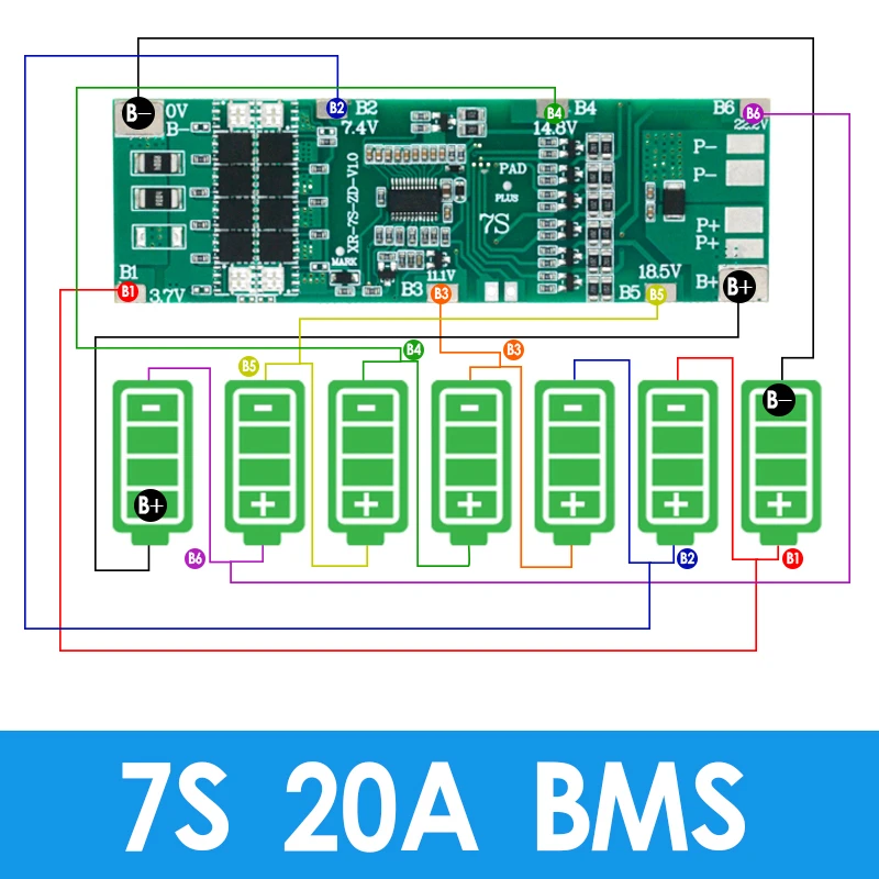 BMS 7S 24V 10A 15A 20A 30A Li-ion 18650 Battery Charge Board With Balance Function Short Circuit / Temperature Protection