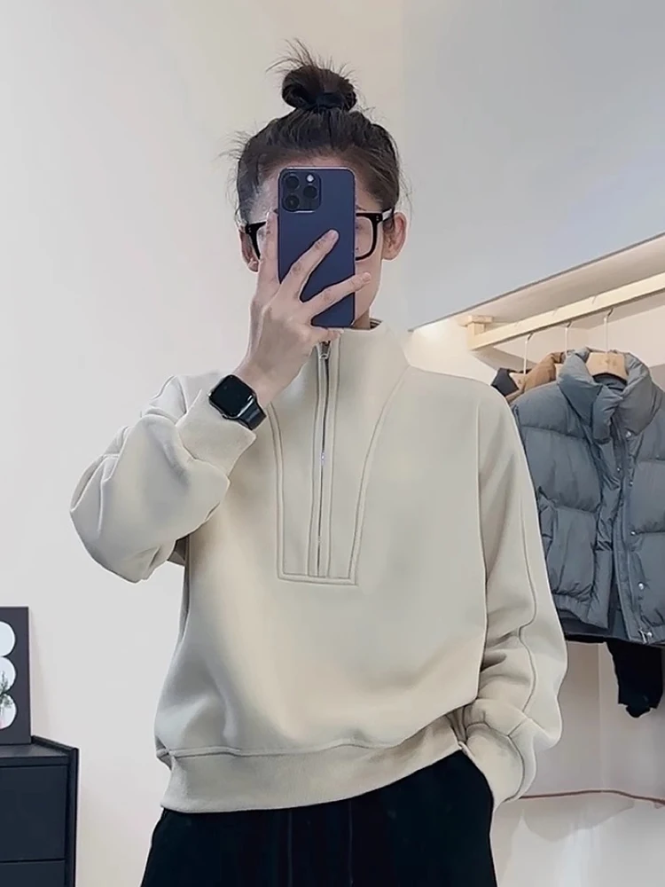   Felpa con cappuccio lunga calda Sve ampia e comoda autunno inverno nuova felpa da donna Lazy Faion con cerniera e colletto alla coreana