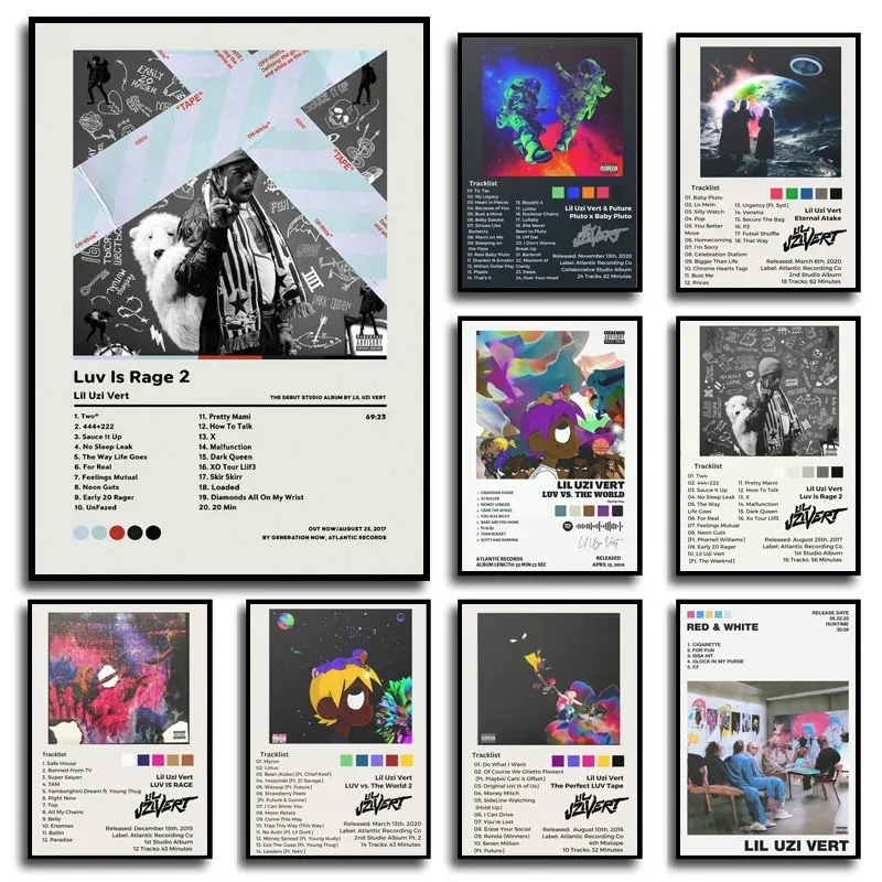 Poster S Lil Uzi Vert Luv Is Rage 2 World 2 Rap Music Album Cover Canvas Painting Wall Art Picture Living Room Home Decor