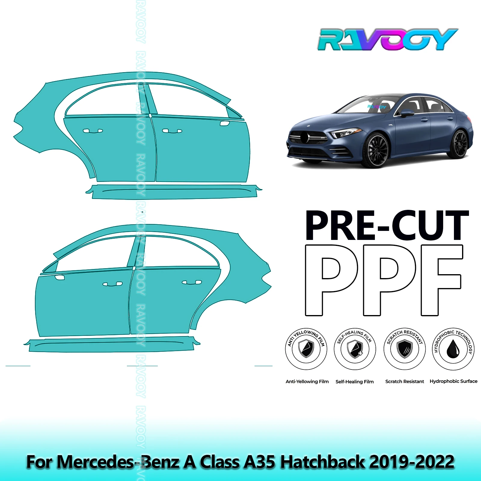 

For Mercedes-Benz A Class A35 Hatchback 2019-2022 8.5mil Pre-Cut PPF Door & A/B Pillar Kit TPU Paint Protection Film Set