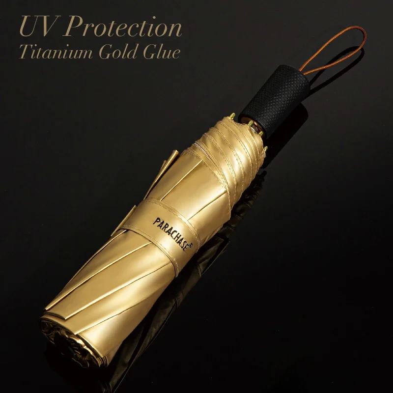 Luxury Umbrella Sun Women UV Protection Folding Parasol Umbrellas For Girls Outdoor Travel Portable Titanium Gold Umbrella Gift