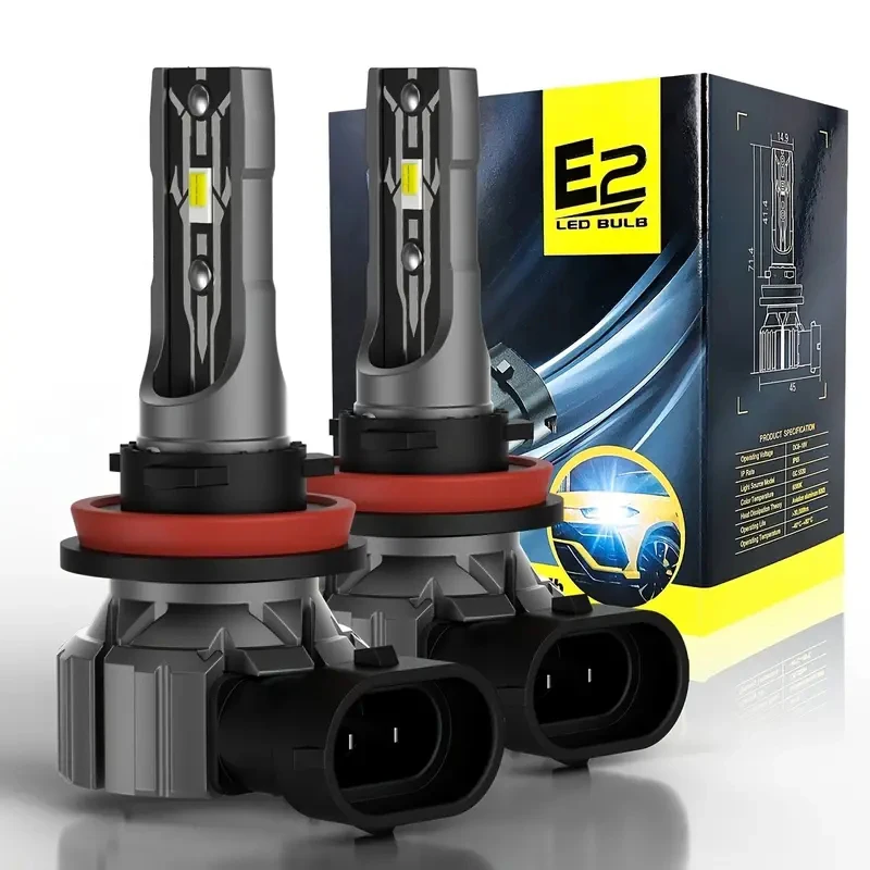 

2pcs Car LED Headlight Bulbs H8 H11 H9 H16 12V 55W DRL Canbus Error Free Turbo Diode Powerful White Fog Lamp No Adapter Needed