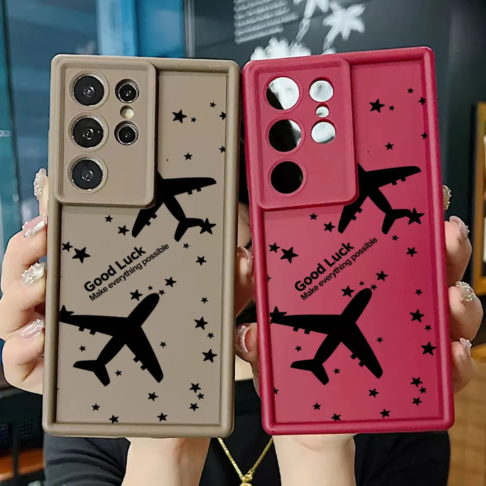 Phone Case For Samsung Galaxy S21 S22 S23 S24 FE S25  S26 Ultra 4G 5G Plus + Soft Soft Protective Cover Airplane Landmark