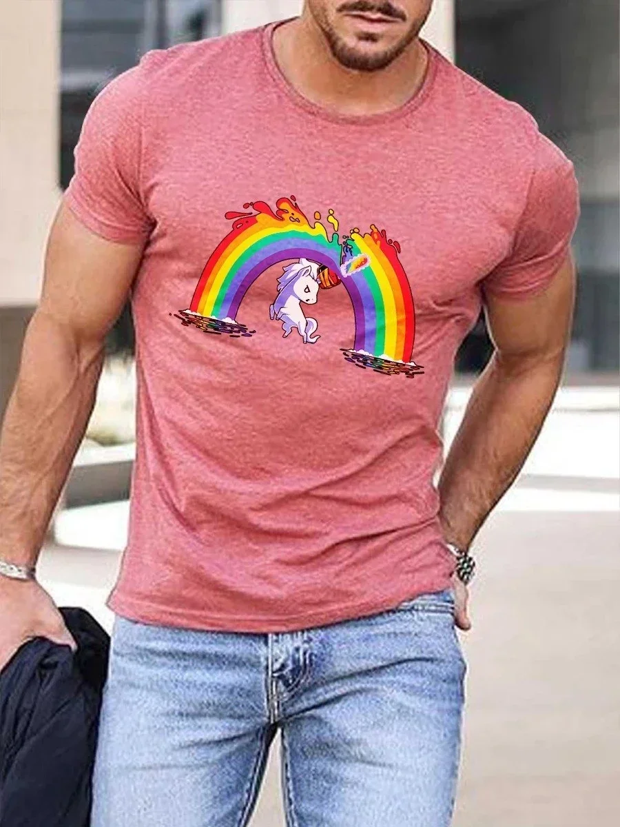 

2023 Summer Men's Printed Casual Crew Neck Short Sleeve T-Shirt Men's Unicorn Cut Rainbow Casual Print T-Shirt3D Printed T Shirt