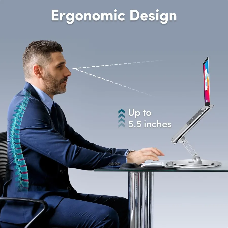 Adjustable Laptop Stand with 360 Rotating Base Ergonomic Computer Stand for Desk Foldable Portable Laptop Riser Holder Fits All
