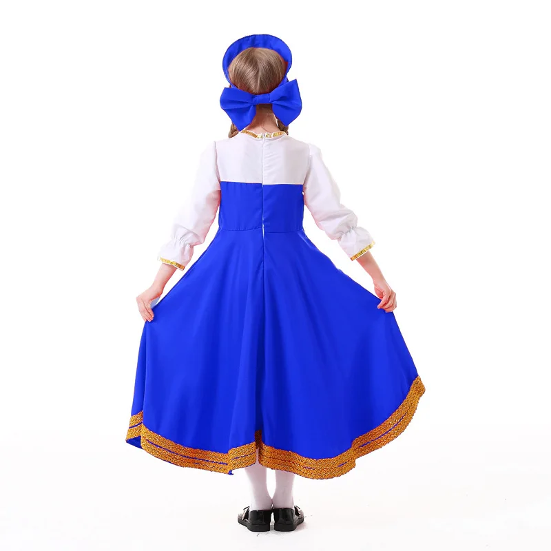 فستان الأميرة ذو الرقص الروسي الكبير للفتيات، فستان تنكرية للهالوين باللون الأحمر والأزرق، زي روسي تقليدي للأطفال