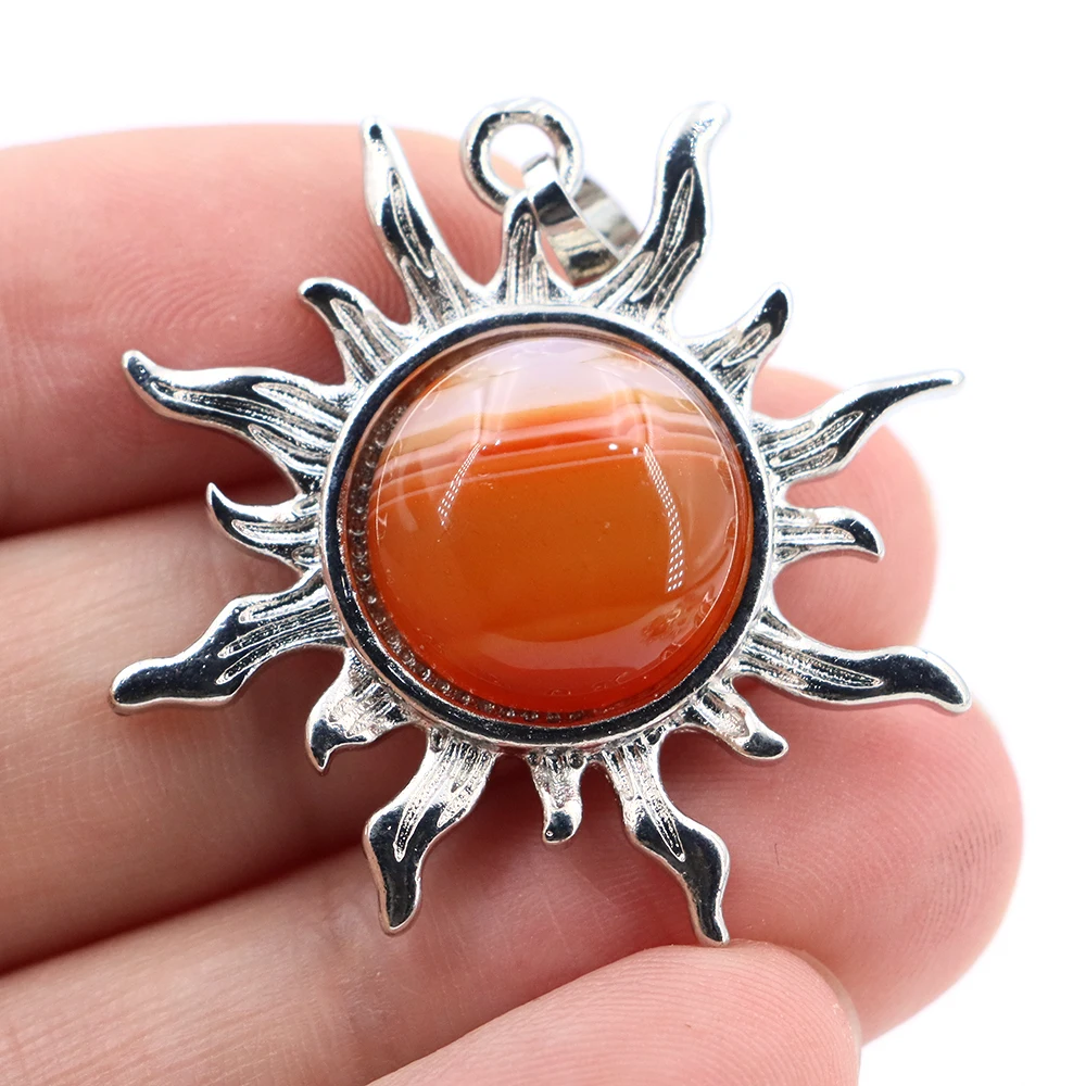 

Fashion Natural Gem Stone Quartz Crystal Sunflower Plated Silver Alloy Sun DIY Gemstone Jewelry Making Accessories Sun Gift ﻿