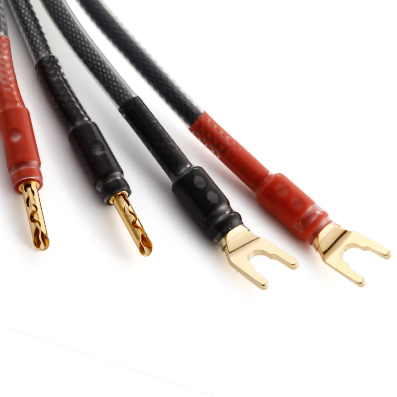 HiFi MPS 99.9999% OCC+3u Gold plated connectors Y plug-banana plug audio speaker jumper cable