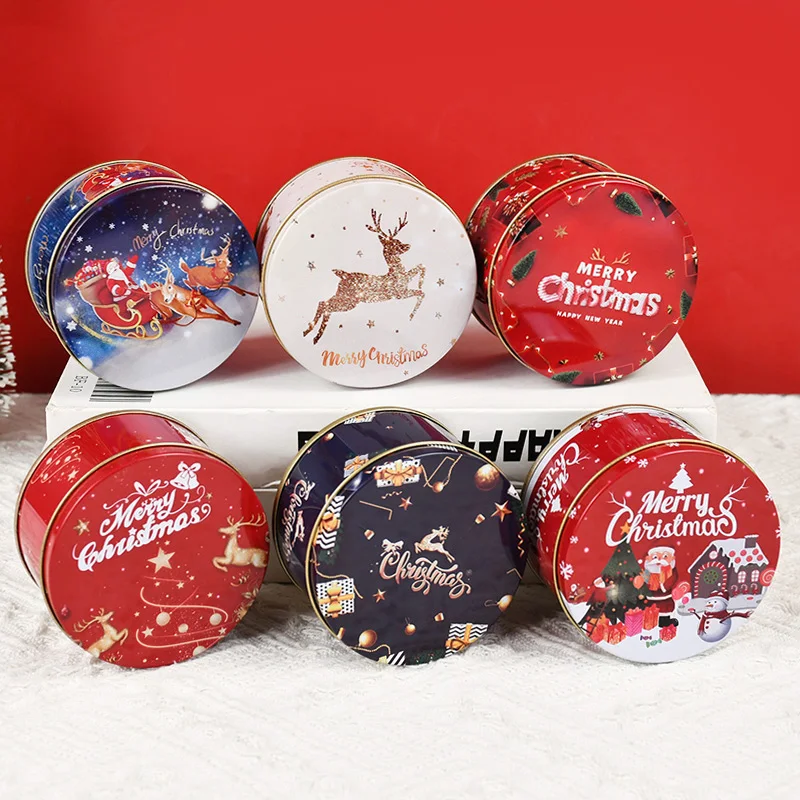 

1/4/6Pcs Christmas Gift Box Metal Tin Candy Cookie Packaging Box Containers Kids New Year Gift Decor Xmas Party Supplies Navidad