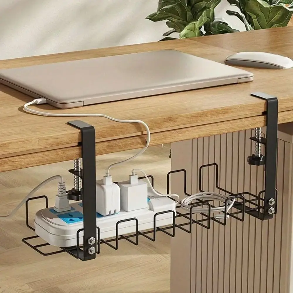 No Punching Under Table Storage Rack Space Saving Sturdy Metal Cable Management Tray Hanging Shelf Adjustable Clamps