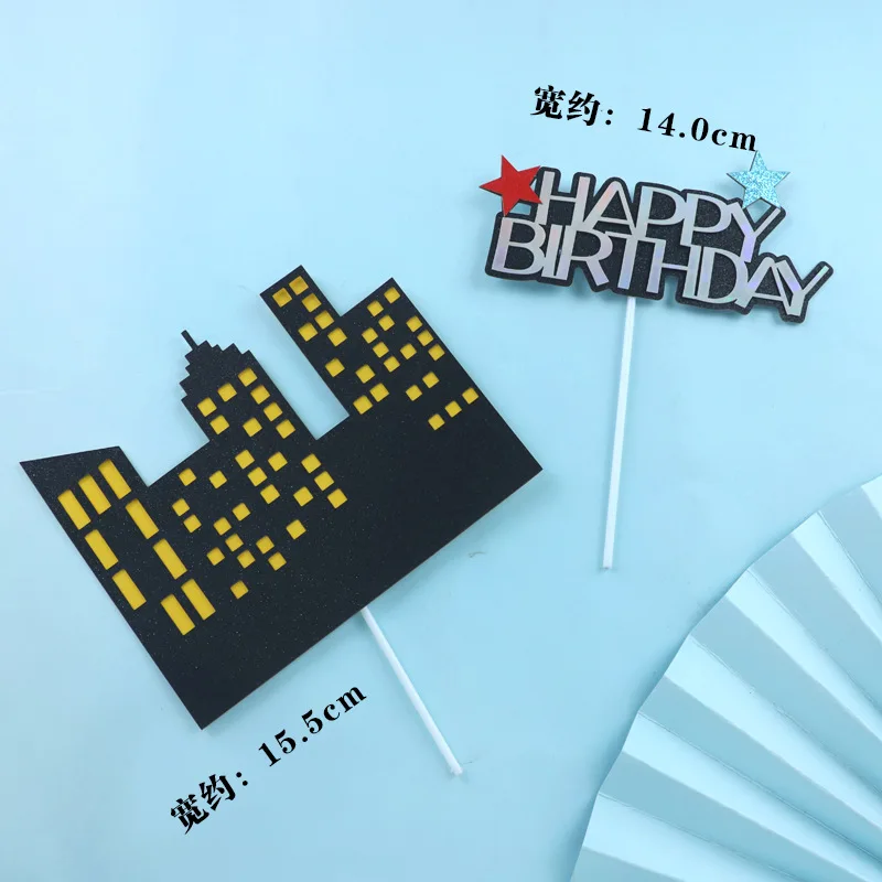 Blue Castle Cake Topper Silver Snow Happy Birthday Flags Party Cake Baking Decoration Supplies