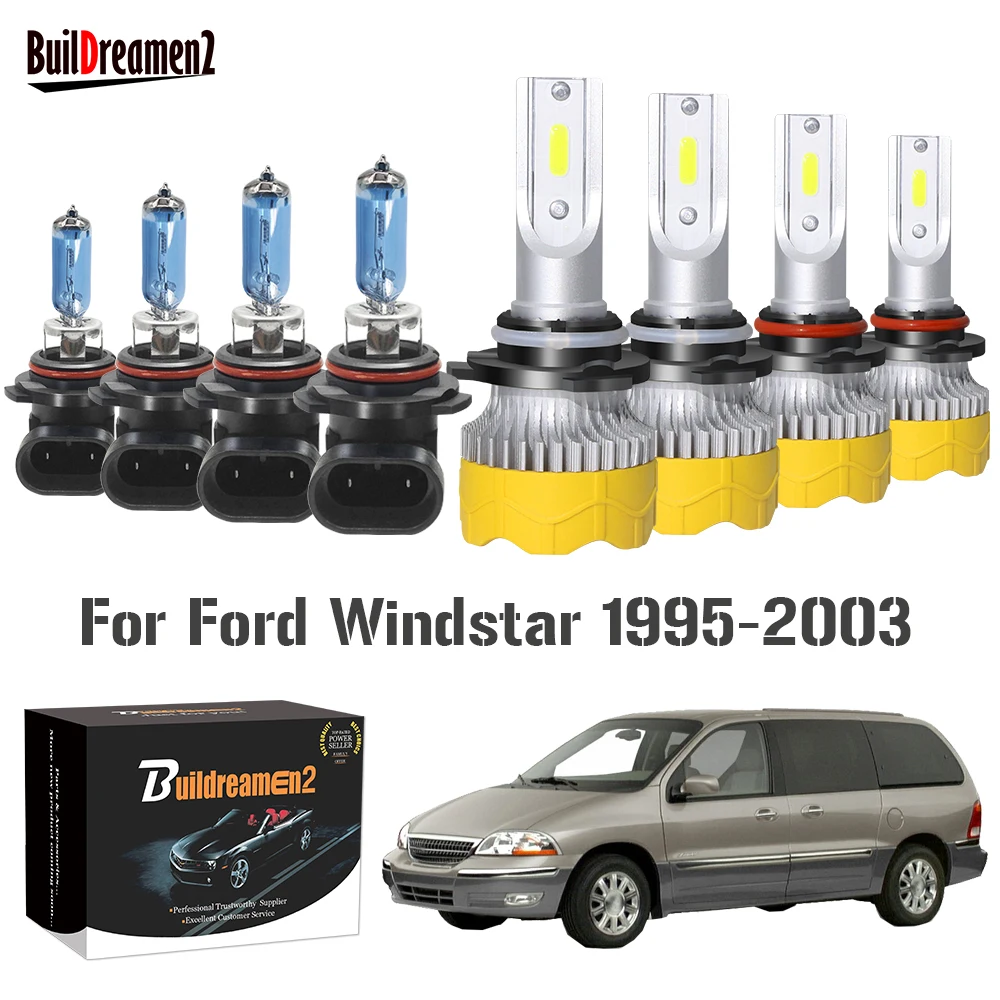 4 Pieces Headlight High Beam + Low Beam Car Front LED Halogen Bulb Headlamp Hi/Lo Beam 12V For Ford Windstar 1995-2003