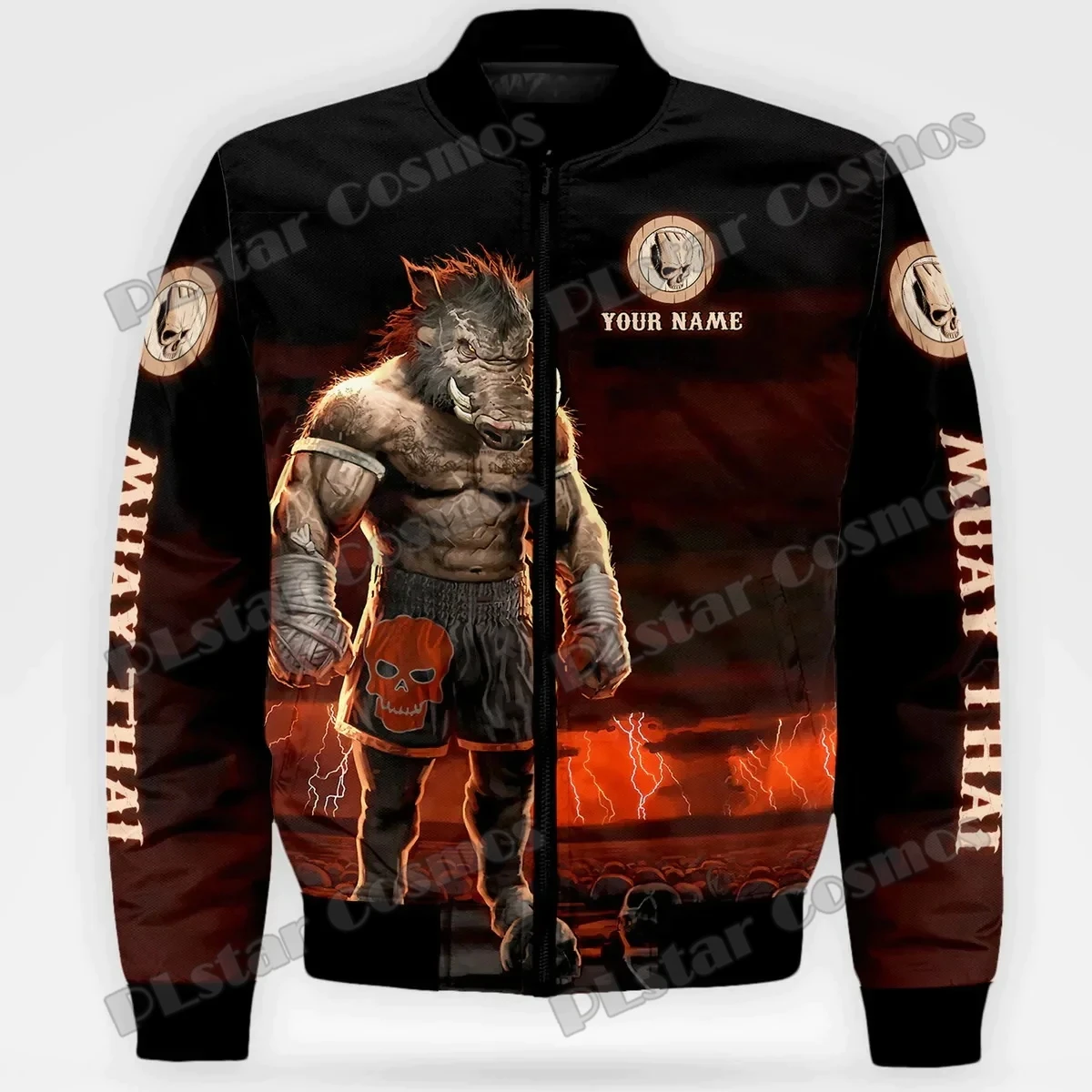 

Autumn/Winter Men Bomber Jacket Custom Name Muay Thai Boar and Jiu Jitsu Pitbull 3D Printed Unisex Casual Zipper Jacket WP35