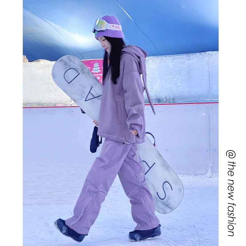 

Purple Couples Ski Suit Men's Windproof Ultra Cold Resistant Fce Lined Mountain Snow Suit High End Ski Pants Set