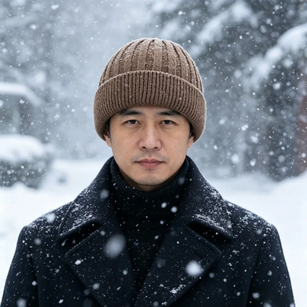 Ribbed Knit Knitted Beanie Hat Ear Protection Thick Warm Fleece Lined Beanie Solid Elastic Cuff Winter Knit Hat Men Women
