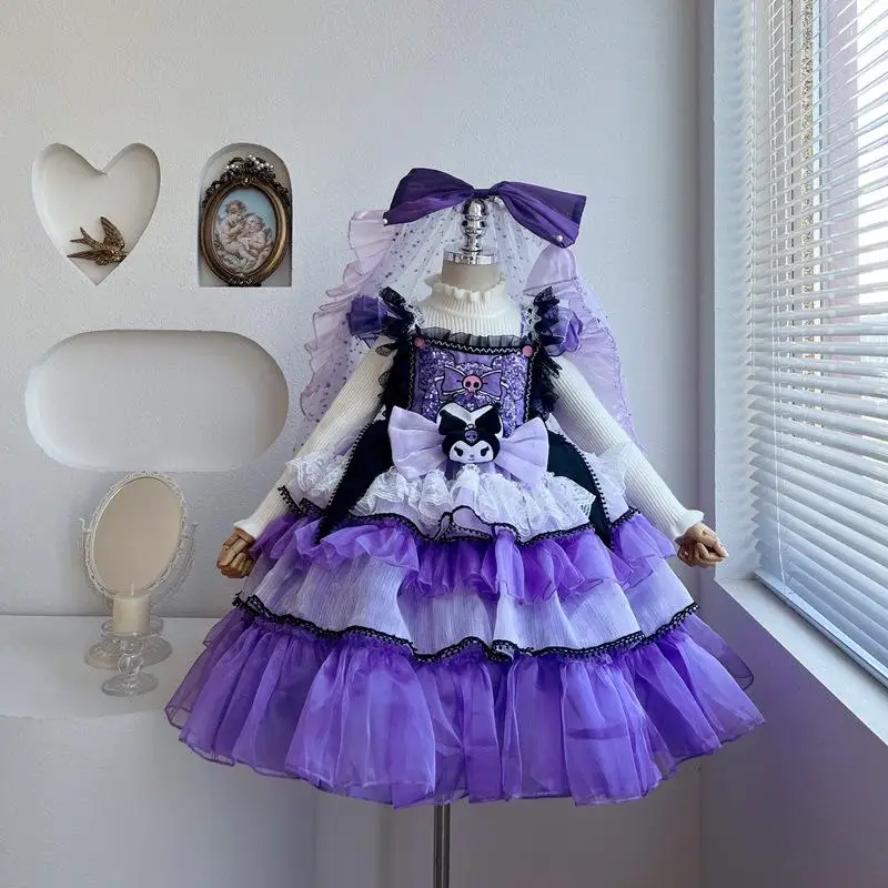 Kuromi Ragazze Lolita Principessa Gonna Anime Sanrios Reggicalze Bambini Halloween Costume Cosplay Tutu Nero Festa di Compleanno Gonna Regalo